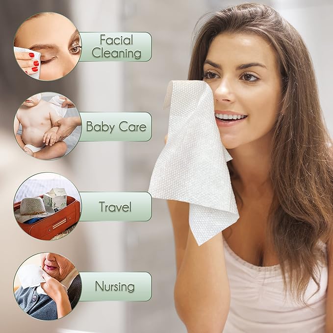 WOWOTEX Travel Size Bamboo Viscose Disposable Face Towel Biodegradable Large Dry Face Wipes 30 Count/2 Box Extra Thick Soft Clean Facial Towels for Facial and Body Cleansing, Travel, Camping