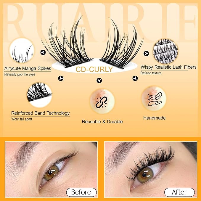 Manga Lash Clusters Wispy Eyelash Clusters Natural 180pcs Individual Lashes Spiky Lashes Clusters C Curly Cluster Eyelash Extensions 11-13mm DIY at Home Eyelashes Clusters by Ruairie