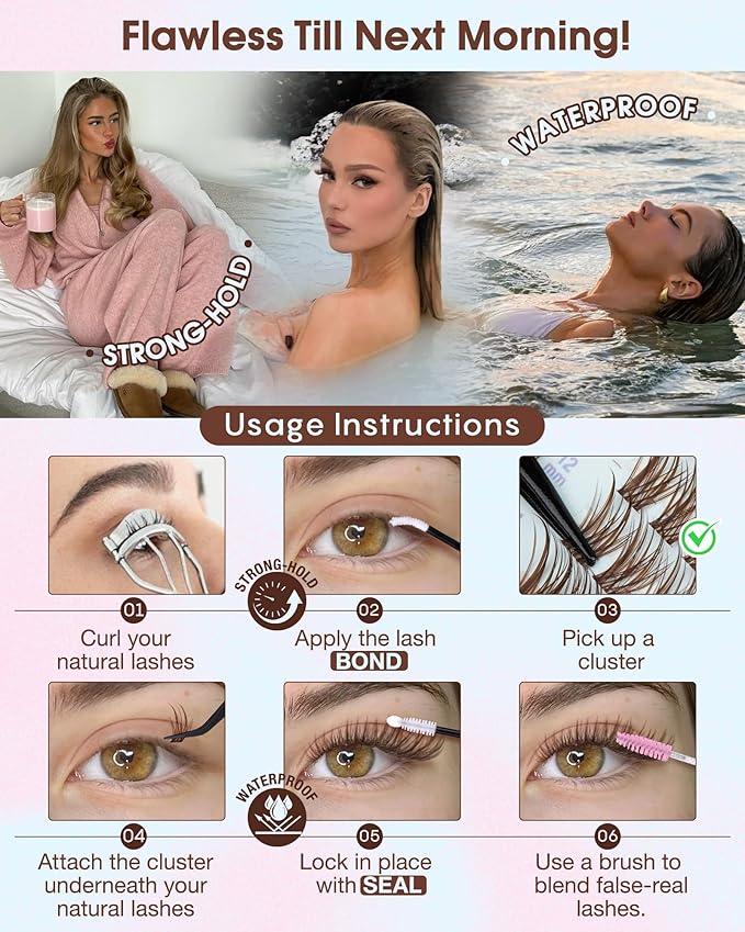 Goddvenus Wispy Lash Clusters Kit Mascara-like Brown Eyelash Clusters Natural Cluster Eyelash Extensions Kit 10-16mm False Eyelashes Individual Lashes C Curl Lash Extension Kit For DIY