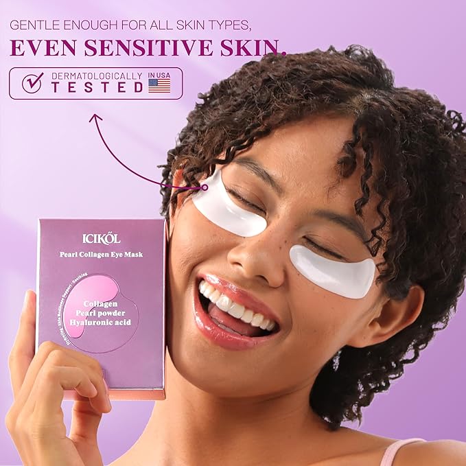 ICIKOL Collagen Under Eye Patches for Puffy Eyes and Dark Circles, Overnight Under Eye Mask for Puffiness, Deep Hydrating Undereye Mask Patches for Treatment (60 Pairs, Pearl powder)