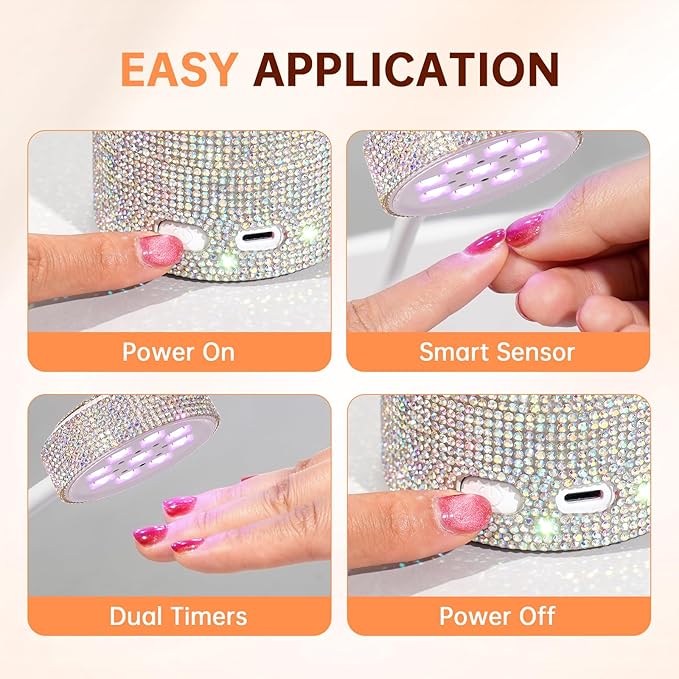 CHRISTINE SHELLY UV LED Nail Lamp, Mini UV Light for Gel Nails Polish, Rechargeable LED Flash Cure Nail Dryer, Quick Drying Goosenecks UV Nail Lamp for Home Nail Salon DIY Manicure, AB Diamond