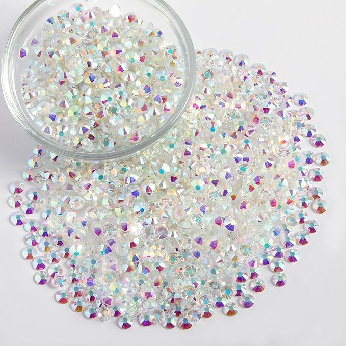 Beadsland Flatback Rhinestones Bulk, 2880pcs Crystal Rhinestones for Nails Crafts Clothes DIY Decoration, Transparent AB, SS30, 6.3-6.5mm