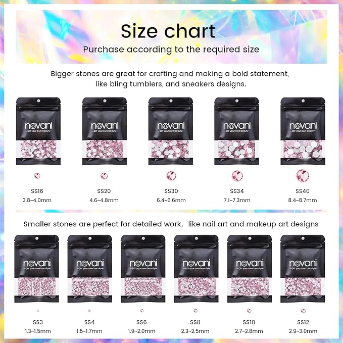 Novani Rhinestones 3000Pcs Flatback Crystal Round Loose Gemstones Glass Rhinestones for Crafts Makeup Nail Art Clothes Shoes DIY Decorations(SS10, 2.7-2.9mm,Pink)