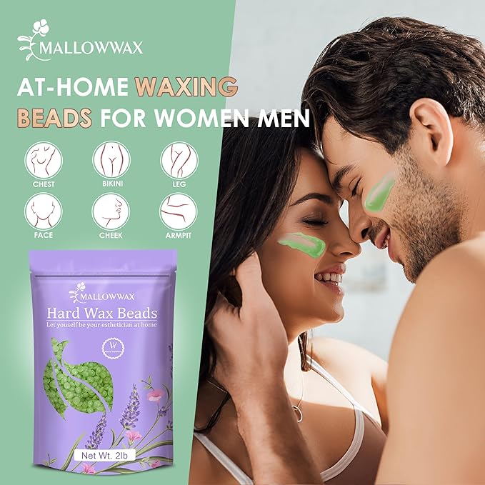 Mallowwax 2LB Aloe Hard Wax Beads, Hair Removal Wax for Full Body, Eyebrow, Legs, Bikini Brazilian Waxing - Perfect for Coarse and Fine Hair