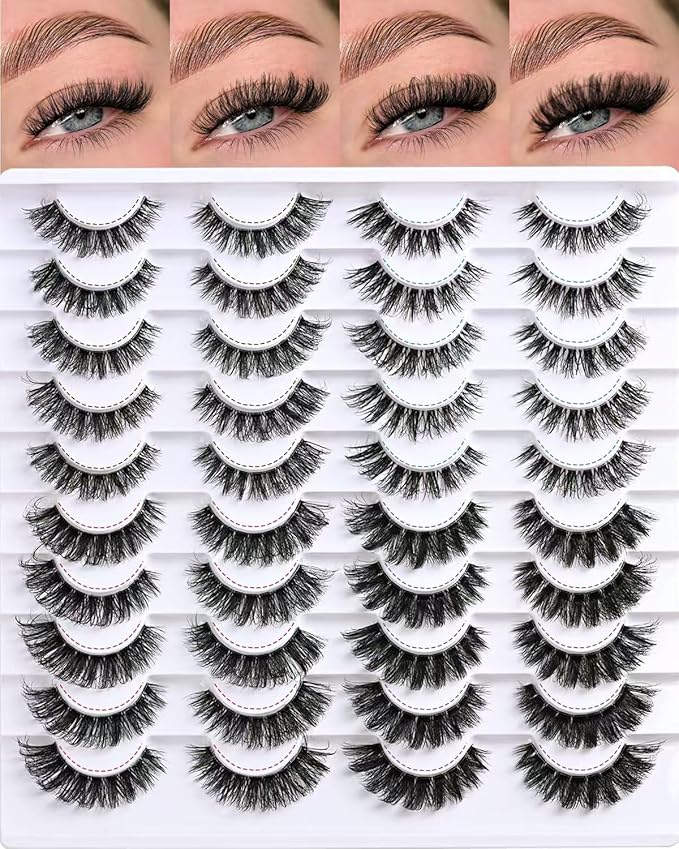 Lashes False Eyelashes Cat Eye Lash Strips 4 Styles Wispy Natural Eyelash Pack 20 Pairs Clear Band Fake Strip Lash Natural Look Fluffy Cateye Mink EyeLash Set Short Demi Wispies Pestañas