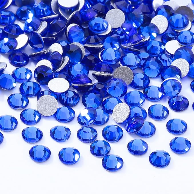 Meibite Sapphire Flatback Rhinestones, Glass Rhinestones for Nail Art and Craft, Glue Fix, Loose Crystal Gemstones(Blue, SS12, 2880pcs, 2.9-3.0mm)