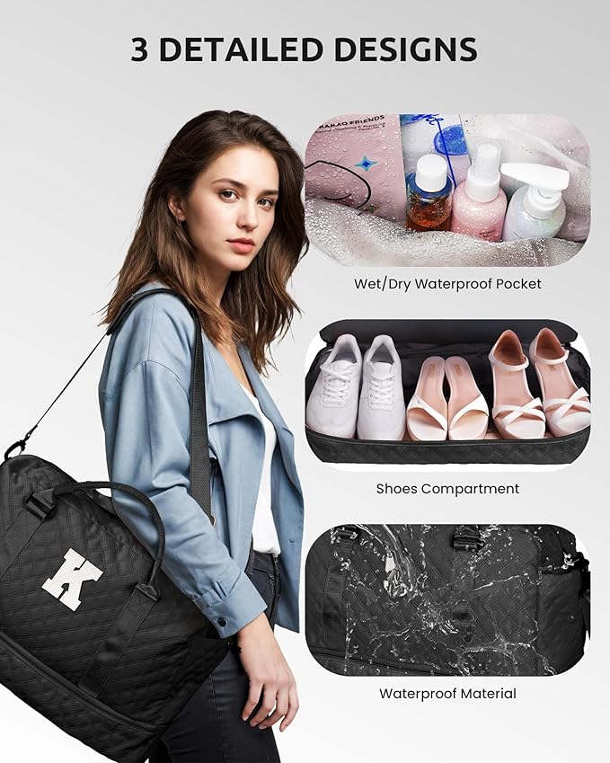 Bridesmaid Proposal Gifts-Initial Duffle Bag with Shoe Compartment, Personalized Weekender Bag, Monogram Overnight Bag, Travel Bag with Makeup Bag, Daughter Sister Birthday Gifts (Letter V)