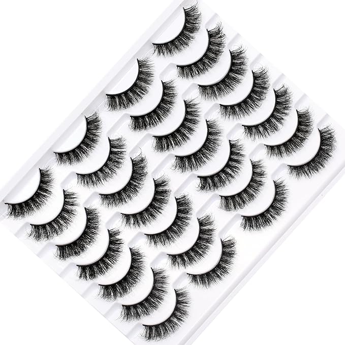 Pooplunch False Eyelashes Cat Eye Lash Volume Natural Crossed Faux Mink Wispy Fake Eyelash Strips Lashes 14 Pairs Pack