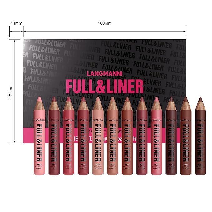 LANGMANNI 12Pcs Matte Velvet Lip Liner Pencil Set - Highly Pigmented, Smudge-Resistant Lip Pencils for Shaping & Contouring, Vegan & Cruelty-Free