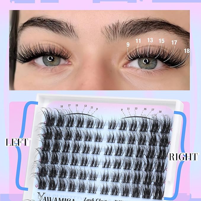 Yawamica Lash Clusters Fluffier Cat Eye Lashes Clusters Wispy Cluster Eyelash Extensions 7-18mm Individual Lashes 2 Styles Cluster Lashes D Curly Eyelash Clusters DIY Lash Extension by Self at Home