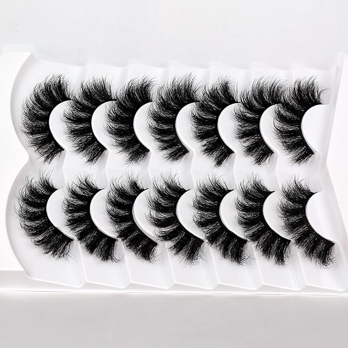 Pooplunch False Eyelashes Cat Eye Lash Volume Wispy Dramatic Fake Eyelash 8D Faux Mink Strip Lashes 7 Pairs Pack