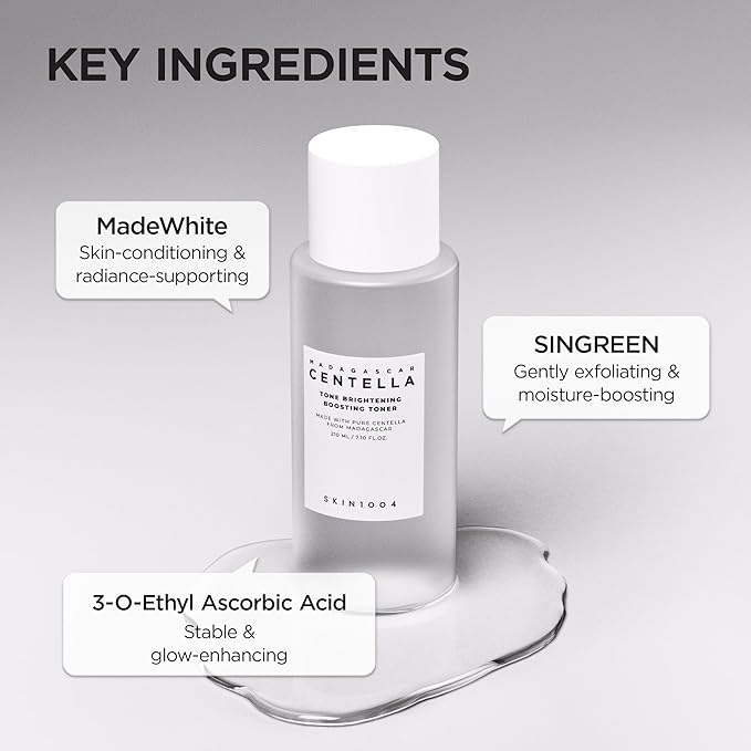 SKIN1004 Tone Glowing Boosting Toner 7.10 fl.oz, 210ml, Korean Face Toner with Niacinamide, MadeWhite, & Madagascar Centella, Hydrating & Gentle Exfoliating, Smooth Glowing Skin, Korean Skin Care
