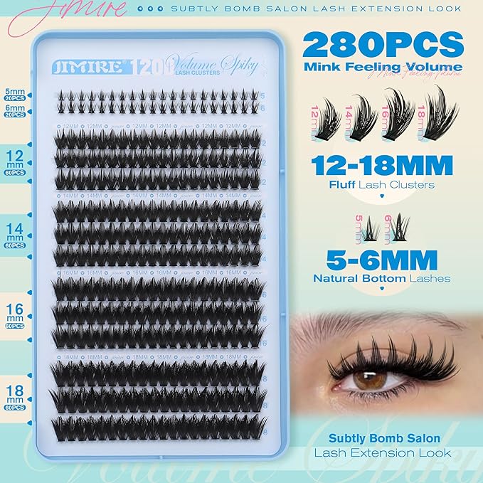 Lash Clusters Wispy 120D Manga Lash Clusters with Lash Spikes 12-18MM D Curly Long Eyelash Clusters Wispy Cluster Eyelash Extensions with Bottom Lashes Anime Individual Lashes Extensions by JIMIRE