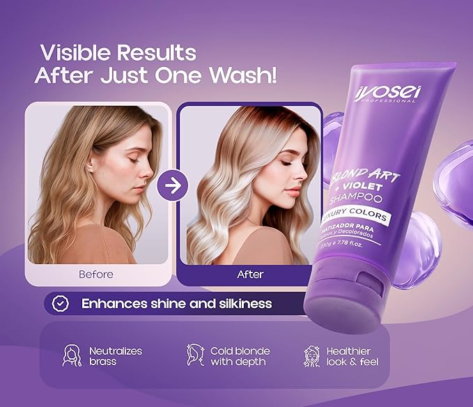 IYOSEI Professional Purple Shampoo Blond Art + Violet – Shampoo for Blondes with Highlighted, Bleached & Gray Hair – Intense Purple Toning for Blonde Hair Care and Color Balance – 7.78 Fl oz Tube
