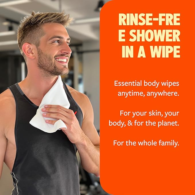 HyperGo XL Body Wipes for Women & Men – 12" x12" Rinse-Free Full Body Cleansing Wipes 20 Count Pack - Citrus | Biodegradable, Hypoallergenic, Aloe-Infused | Gym, Festival, Camping Essentials