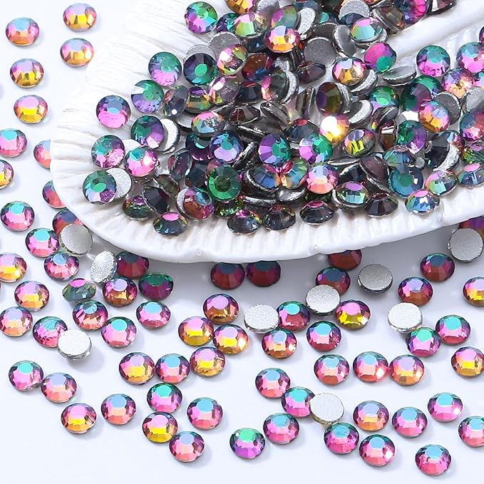 Meibite Green Volcano Flatback Rhinestones, Glass Rhinestones for Nail Art and Craft, Glue Fix, Loose Crystal Gemstones(Green Volcano, SS20, 1440pcs, 4.6-4.8mm)