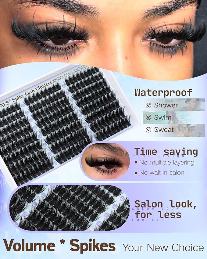 Goddvenus Manga Lashes Clusters with Spikes Messy Wispy Volume Eyelash Clusters Kit Fairy D Curl Cluster Eyelash Extensions Kit Waterproof Fluffy Anime DIY Individual Lash Cluster Extension (14-20mm)