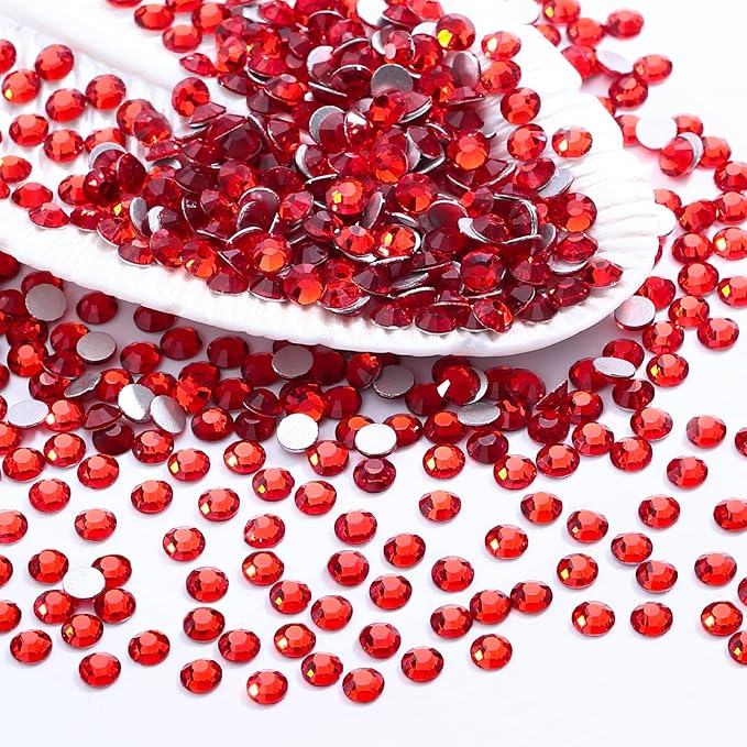 Meibite Light Siam Flatback Rhinestones, Glass Rhinestones for Nail Art and Craft, Glue Fix, Loose Crystal Gemstones(Red, SS8, 1440pcs, 2.3-2.5mm)