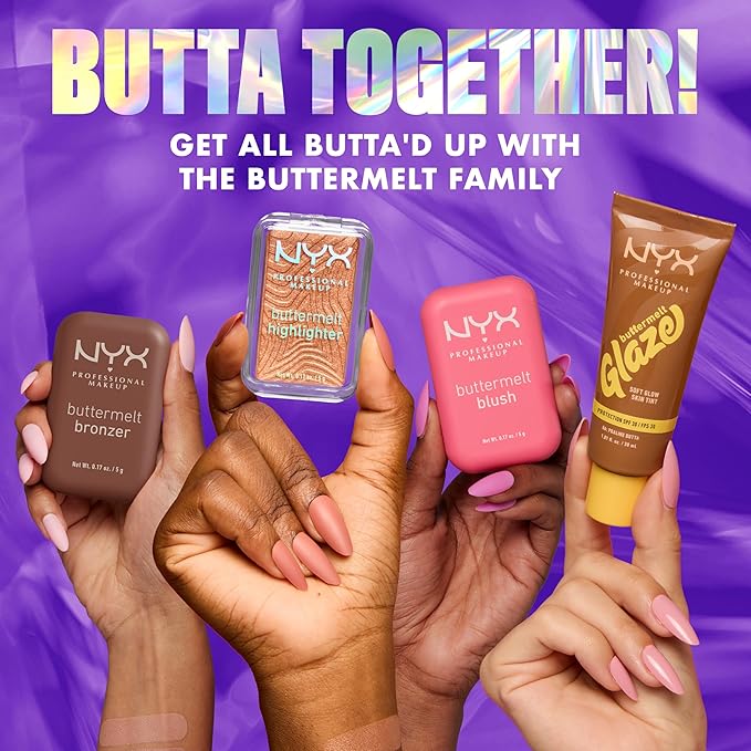NYX PROFESSIONAL MAKEUP Buttermelt Highlighter, Powder Highlighter Makeup, With Up to 12H Wear and High Impact Glow - 10 Glaze It Butta (Light Bronze)