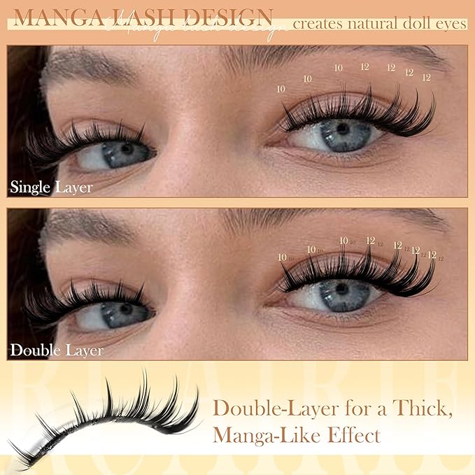 Fairy Lash Clusters Manga 10-12mm Short Eyelash Clusters Natural Lashes Clusters Wispy Cluster Eyelash Extensions Cluster Lashes C Curly Individual Lashes DIY Lash Extensions by Ruairie
