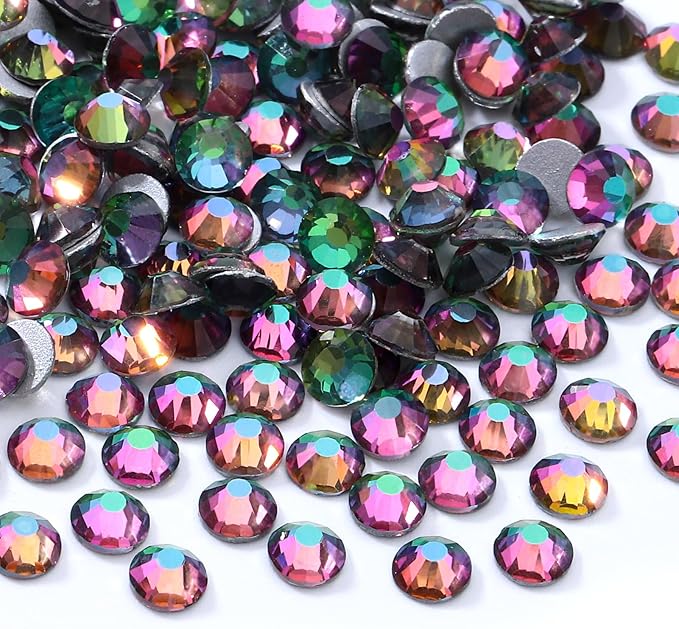 Meibite Green Volcano Flatback Rhinestones, Glass Rhinestones for Nail Art and Craft, Glue Fix, Loose Crystal Gemstones(Green Volcano, SS30, 288pcs, 6.4-6.6mm)
