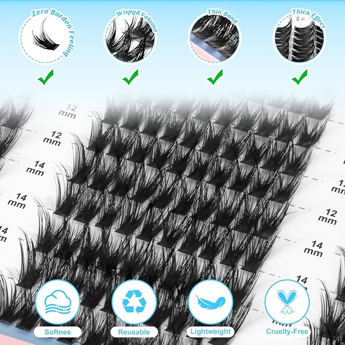 MilyBest Lash Clusters Fluffy DIY Lash Extensions Kit Thick Volume 80D Eyelash Clusters 10-16mm Individual Eye Lashes Wispy False Eyelashes D Curl 300pcs High Capacity Cluster Eyelash Extensions Kit