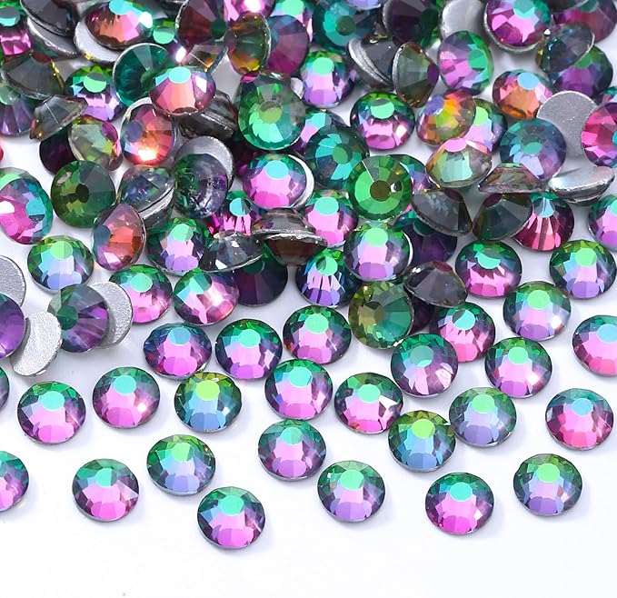 Meibite Green Volcano Flatback Rhinestones, Glass Rhinestones for Nail Art and Craft, Glue Fix, Loose Crystal Gemstones(Green Volcano, SS12, 2880pcs, 2.9-3.0mm)