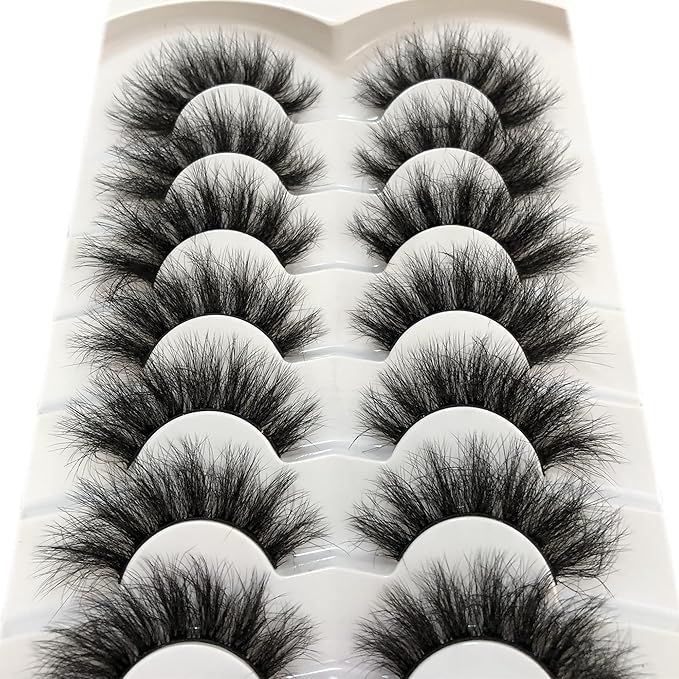 Pooplunch False Eyelashes Faux Mink Lashes Cat-Eye Look 18MM Wispy Long 8D Volume Fake Eyelash Strips 7 Pairs Pack