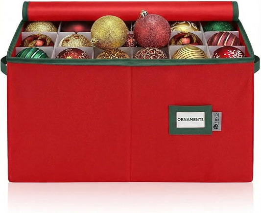Christmas Ornament Storage Container with Dividers - Box Stores Up to 54 Ornaments, Zippered, Convenient, Adjustable, Large Organizer Bin to Protect Holiday Décor, Fits Most Standard Size, Red