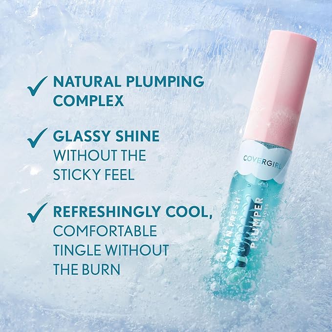 Covergirl Clean Fresh Yummy Plumper Lip Gloss, 700 Love At Frost Sight, Shiny, Vegan Formula, Easy to Apply, Minty Flavor, 0.33oz