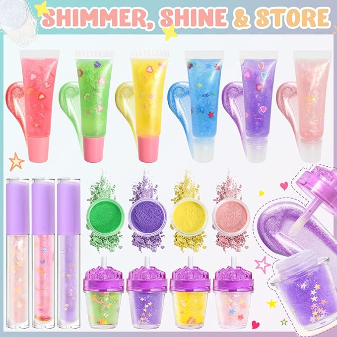 Jcoos Lip Gloss Making Kit, Fun Lip Gloss Kit to Make Your Own Lip Gloss with Moisturizing Lipgloss Base, All-Inclusive Moisturizing Handmade Lip Glaze Supplies Set for Beginner Women