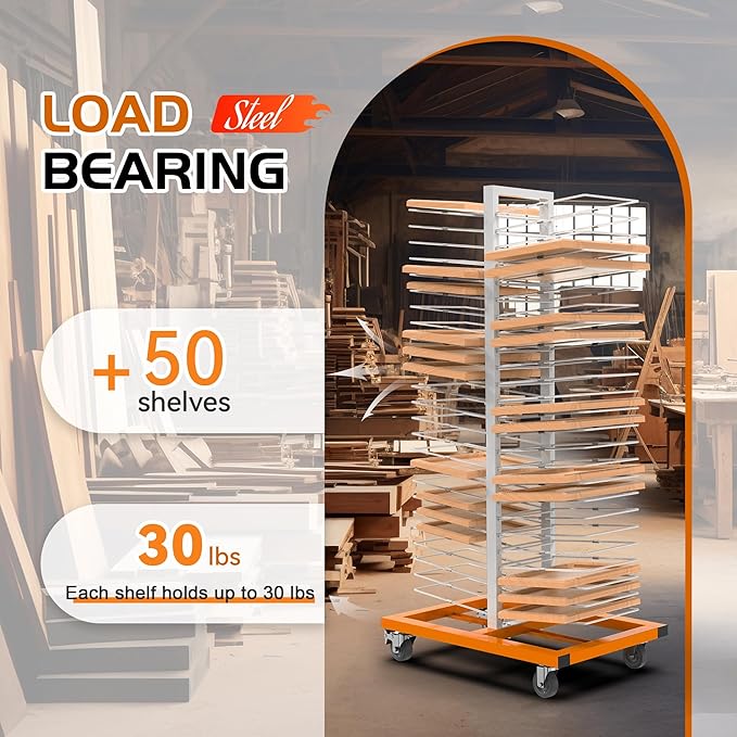 Cabinet Doors Paint Drying Rack Stand with Casters for Paint for Interior, Exterior, Spray, Roll, Brush, Commercial, Pro Painters, 30lbs Capacity per Shelf, Heavy-Duty 110Lbs Rack (50 Shelves)