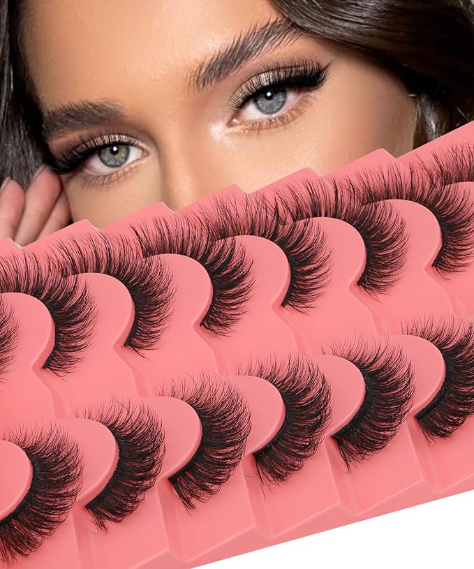 False Eyelashes Natural Mink Lashes 15mm Wispy Curly Eyelashes 5D Fluttery Volume Cat Eye Fake Lashes Pack 8 Pairs by Yawamica