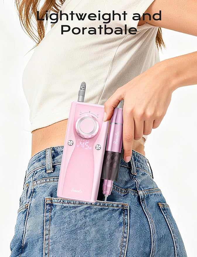 Electric Nail Drill Professional Kit: 45,000 RPM USB Rechargeable Efile Nail Drill Nail File with 12 Bits for Polishing Gel/Acrylic Nails- Portable Manicure Tool Set for Salon/Home-Pink