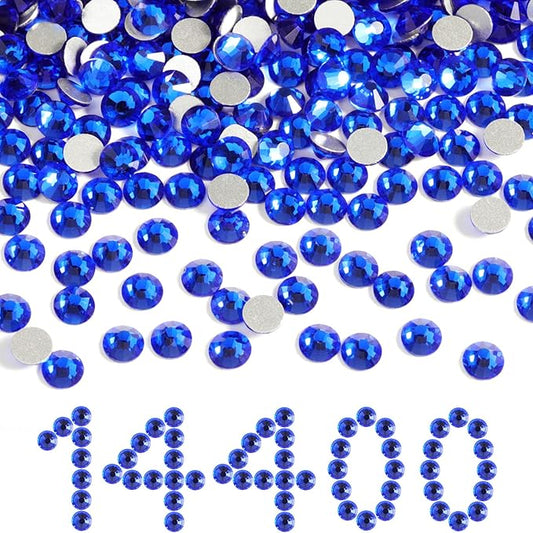Beadsland Flatback Rhinestones Bulk,14400pcs Blue Rhinestones for Nails Crafts Clothes DIY Decoration, Sapphire, SS12,3.0-3.2mm