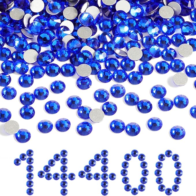 Beadsland Flatback Rhinestones Bulk,14400pcs Royal Blue Rhinestones for Nails Crafts Clothes DIY Decoration, Sapphire, SS8,2.3-2.5mm