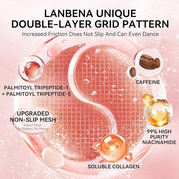 LANBENA Peptides Hydra-Gel Eye Patches for Dark Circles and Puffy Eyes, Reduce Under Eye Bags and Smooth Wrinkles, Anti-Aging, Eye Skin Care Pads With Soluble Collagen and Peptides-30 Pairs