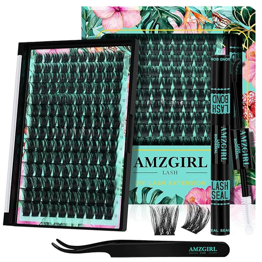 Lash Clusters Kit 140pcs Lash Extension Kit Cluster Lashes Fluffy Look with Lash Bond and Seal Waterproof, Lash Tweezer with Wet Look Ultra-Thin Band Lashes(Sunflower,D-10-18mm)