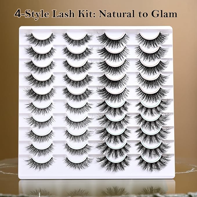 Lashes False Eyelashes Cat Eye Lash Strips 4 Styles Wispy Natural Eyelash Pack 20 Pairs Full Fake Strip Lash Natural Look Fluffy Cateye Mink EyeLash Set Short Demi Wispies Pestañas