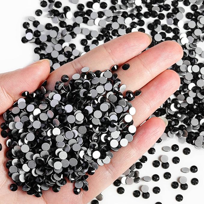 Beadsland Flatback Rhinestones Bulk,14400pcs Black Rhinestones for Nails Crafts Clothes DIY Decoration, Jet Black, SS6, 1.9-2.1mm