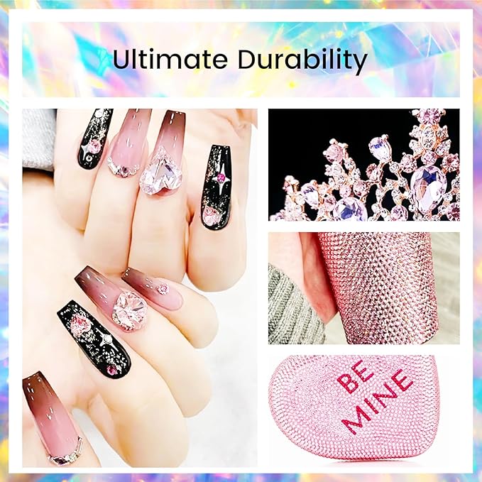 Novani Rhinestones 3000Pcs Flatback Crystal Round Loose Gemstones Glass Rhinestones for Crafts Makeup Nail Art Clothes Shoes DIY Decorations(SS10, 2.7-2.9mm,Pink)