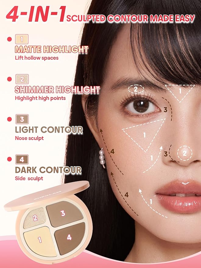 SHEGLAM Hypersculpt Highlight & Contour Palette 4 Shades 2-IN-1 Face Shimmer Highlighter and Matte Contour Bronzer-Warm