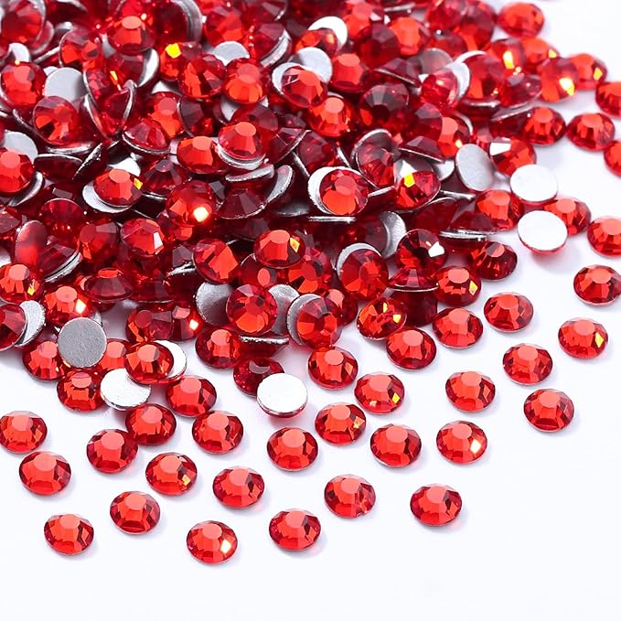 Meibite Light Siam Flatback Rhinestones, Glass Rhinestones for Nail Art and Craft, Glue Fix, Loose Crystal Gemstones(Red, SS4, 1440pcs, 1.5-1.7mm)