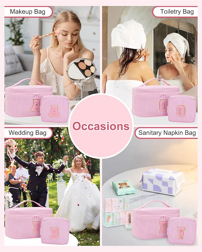 MONSTINA Personalized Initial Makeup Bag for Women,Make Up Case for Girlfriend Bridesmaid Wife,Birthday Gift for Her Cute Toiletry Bag,Period Bag Sanitary Napkin Storage Bag|Tampon Pouch,Pink Y