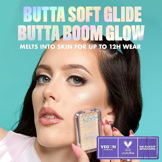 NYX PROFESSIONAL MAKEUP Buttermelt Highlighter, Powder Highlighter Makeup, With Up to 12H Wear and High Impact Glow - 40 No 1 Butta (Holographic Lavender)