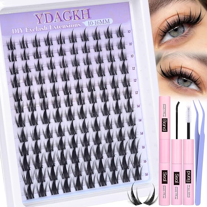 Manga Lash Clusters Kit with Spikes Natural Eyelash Clusters Kit Invisible Band Spiky Clusters Eyelash Extensions Kit Wispy DIY Anime Lash Extension with Lash Bond and Seal, Tweezers