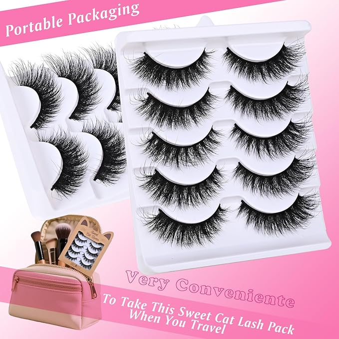 SinuVelve Full Wispy Lashes 5D Extra Volume Cat Eye Fake Mink Lashes 14mm D Curve Lash Strips Eye Lash Reusable 25 Times Easy For Beginner Eyelashes With Soft Thin Band By Hiklasy