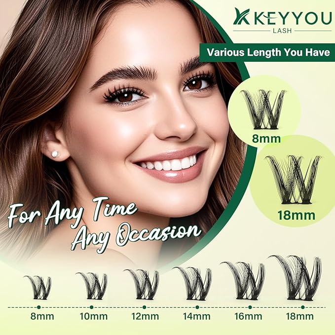 KEYYOU LASH Flaunt Lash Clusters Kit Flora D Curl Natural Lashes 144pcs Lash Extension Kit 8-18mix Lash Clusters Fluffy Lashes with Ultra-Thin Soft Band with Remover Waterproof Bond and Seal(F01 Kit)