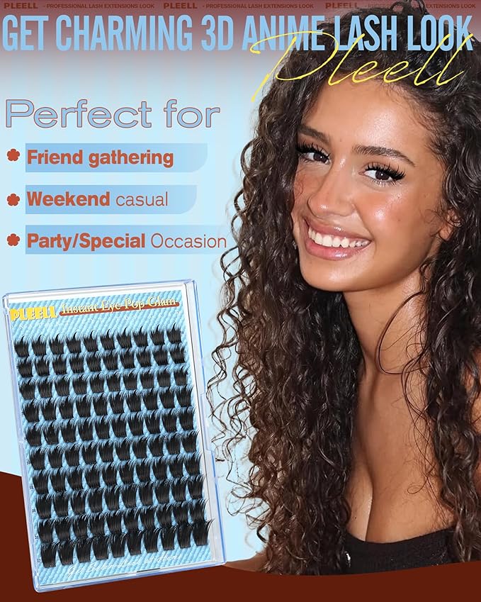 Lash Clusters Volume Manga Eyelash Clusters With Spikes Anime Cluster Eyelash Extensions 14-22mm D curly Individual Lashes Natural Volume Cluster Lashes Wet Look
