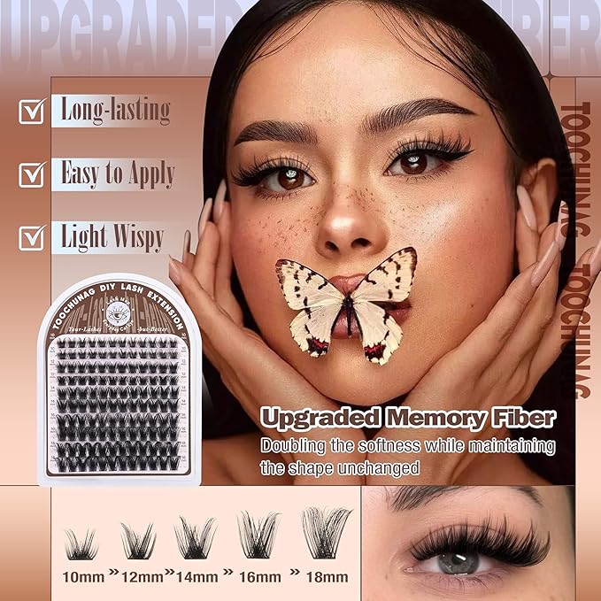 TOOCHUNAG Wispy Lash Clusters D Curly Eyelash Clusters 120pcs Volume Cluster Eyelash Extensions 10-18MM DIY Individual Lashes Extension Thin Band Soft False Eyelashes Clusters